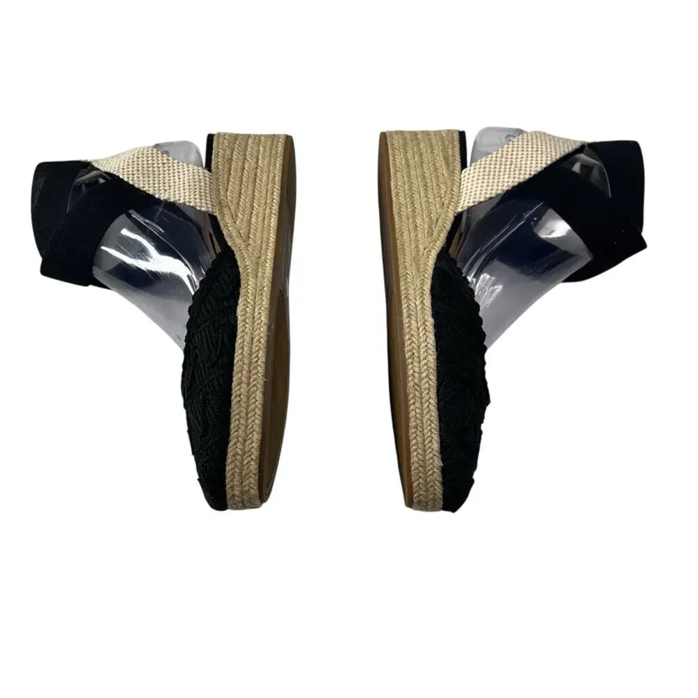 Lucky Brand Luvnia Macrame Espadrille Wedge Sandals 7.5 Black Bohemian